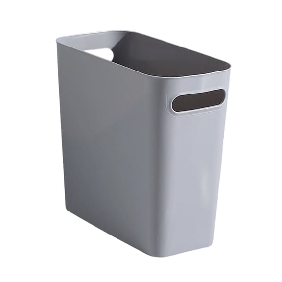 Small Trash Can, Slim Garbage Can Plastic Waste Basket with Handles Container Bin for Narrow Spaces Bathroom, Bedroom, Kitchen, Office at Home Gray