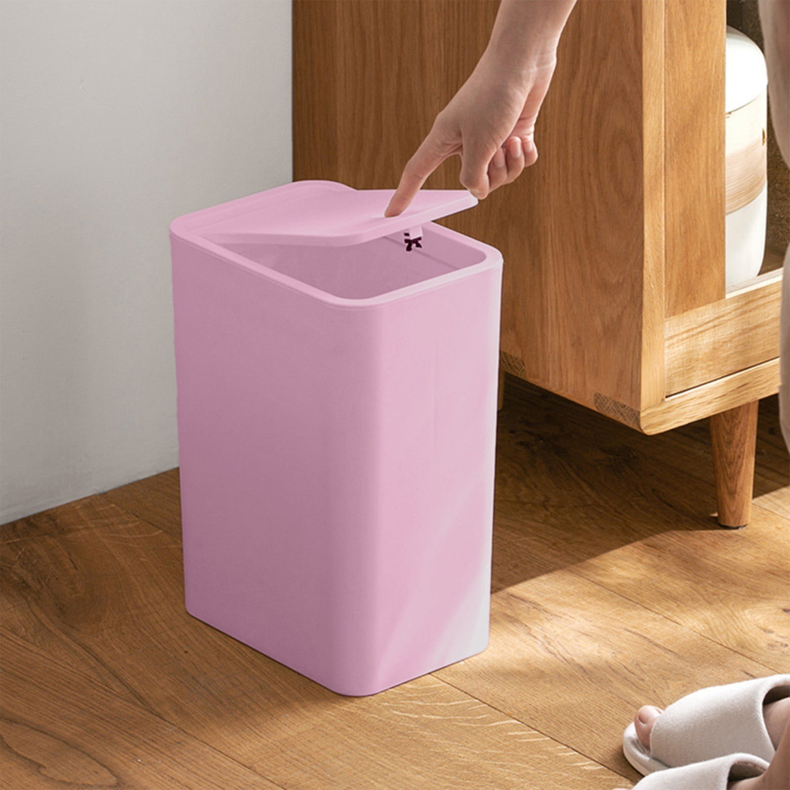 Small Trash Can With Lid Bathroom Garbage Can With Up Lid 13In Plastic Trash Waste Basket For ...