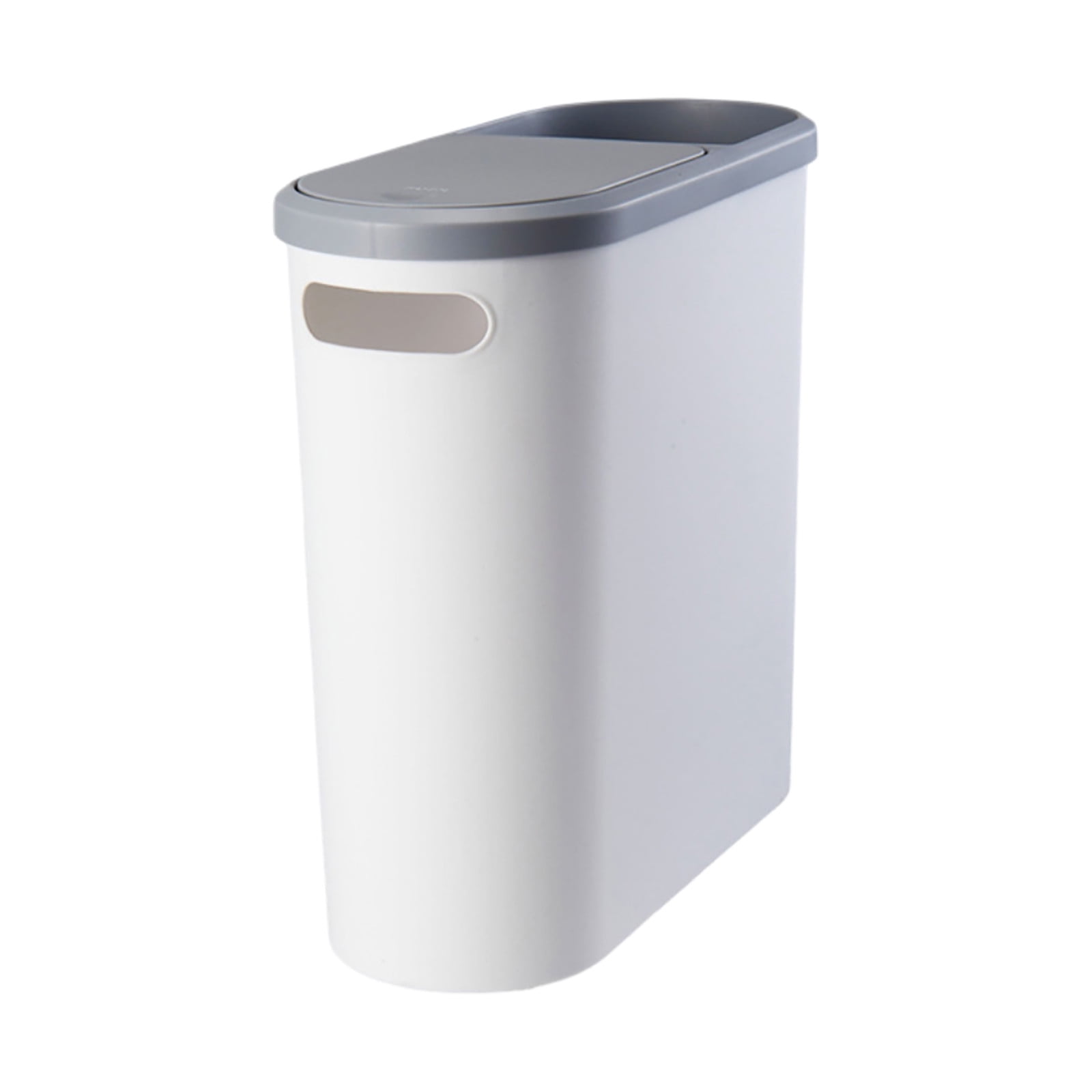 Small Trash Can With Push Top Lid 2.1 Gallon Slim Bathroom Garbage Can With Paper Holder & Handle Hole 2 In 1 Multifunction Trash Bin(White)AA