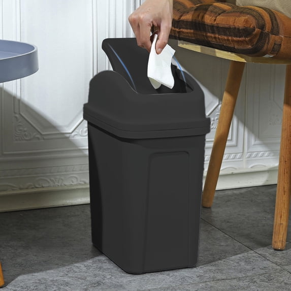 Small Trash Can With Swing-Top Lid Plastic Garbage Bin Wastebaskets Garbage Cans
