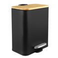 thumbnail image 1 of Small Trash Can with Bamboo Lid, 1.3gal Rectangular Garbage Can with Inner Wastebasket for Bathroom, Kitchen, Black, 1 of 6