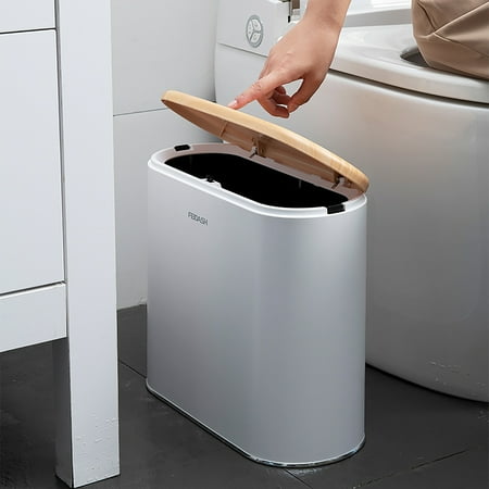 Small Trash Can with Lid, 2.4 gal Plastic Garbage Can, Rectangle Waste Basket with Inner Bucket for Bathroom Kitchen