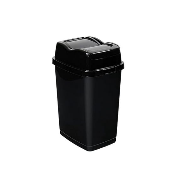 Small Trash Can with Lid - 4.5 Gallon Black Garbage Can - Top-Split Lid, Slim & Durable Plastic Waste Bin for Bathroom, Office, Bedroom