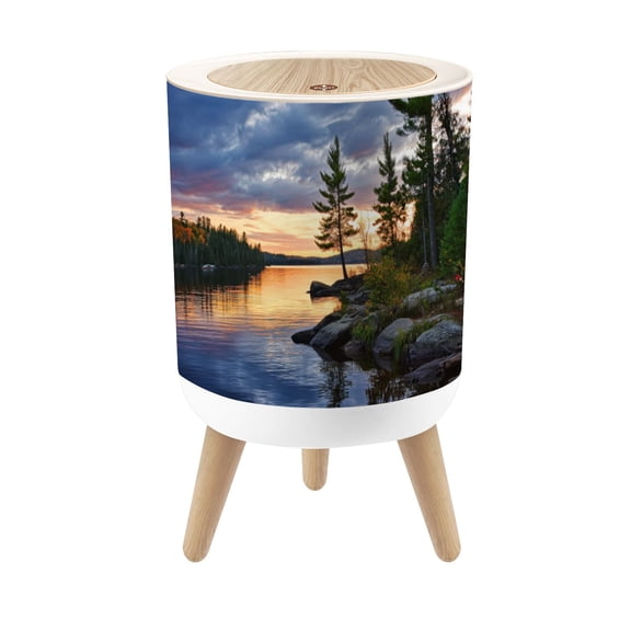 Small Trash Can with Lid Dramatic sunset lake 1.8 Gallon Dog Proof Trash Can Round Garbage Can Waste Bin Wastebasket for Bathroom Bedroom Living Room