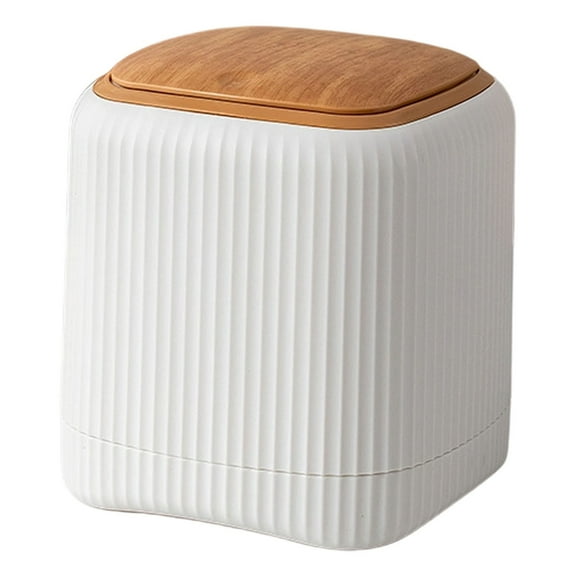 Small Trash Can with Lid, Mini Countertop Wastebasket for Bathroom, Bedside & Desk, Push Button Open, Lightweight And Durable (1Pcs) White