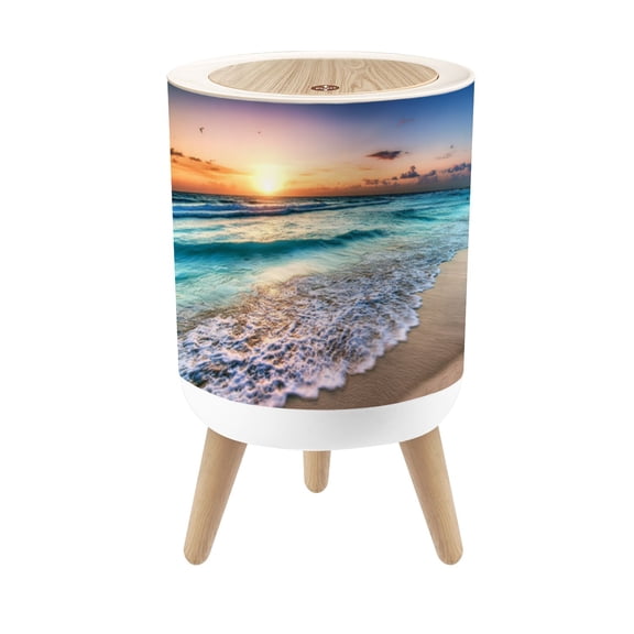 Small Trash Can with Lid Sunrise beach Cancun 1.8 Gallon Dog Proof Trash Can Round Garbage Can Waste Bin Wastebasket for Bathroom Bedroom Living Room