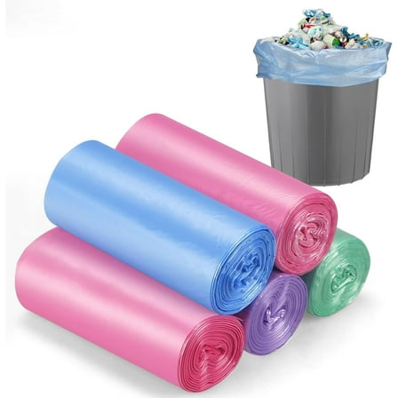 Small Trash bags, 4 Gallon Garbage Bags, Small Garbage Bags Wastebasket Trash Can for Bathroom Office, 5 Rolls(100 Count) -Colored