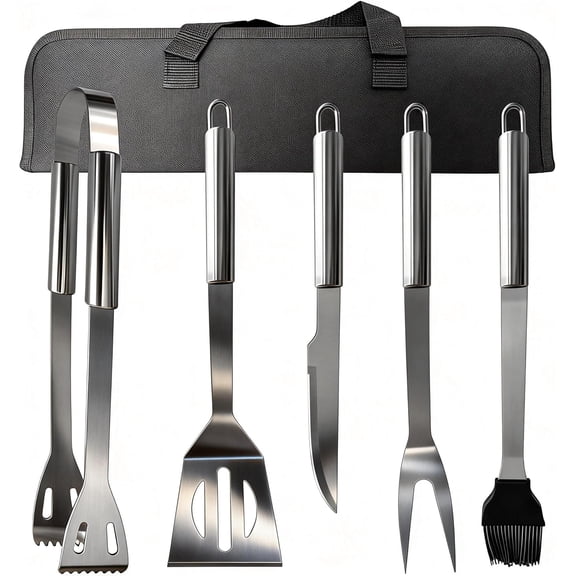 Small Travel 5-Piece 304 Stainless Steel Grill Tool Set with Storage Case BBQ Grilling Accessories, Ideal Gift for Men & Cooking Lovers
