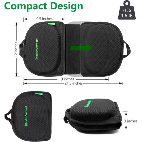 Small Travel Cushion Gel Memory Foam Supportive Butt Pillow Portable Foldable for Long Sitting Stadium Airplane Car