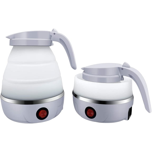 Small Travel Foldable Electric Kettle, 0.6L Portable Collapsible Hot Water Boiler For Coffee Tea (White)