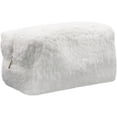 thumbnail image 1 of Small Travel Fuzzy Makeup Bag: Aesthetic Makeup Bag, Soft Plush Cosmetic Bag for Women, Cute Makeup Bags for Purse, Portable Storage Bag Zipper Toiletry Organizer (White), 1 of 9