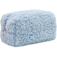 thumbnail image 1 of Small Travel Fuzzy Makeup Bag: Aesthetic Makeup Bag, Soft Plush Cosmetic Bag for Women, Cute Makeup Bags for Purse, Portable Storage Bag Zipper Toiletry Organizer (Blue), 1 of 9