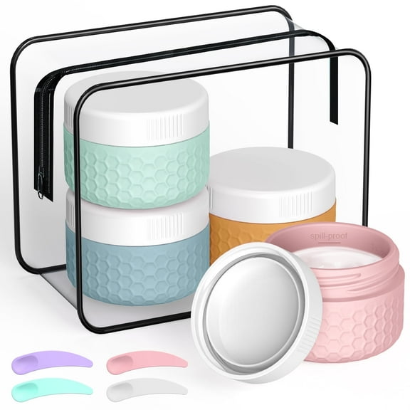 Travel Containers for Toiletries, TSA Approved Travel Size Containers, 1.5 oz Silicone Cream Jars, BPA Free, Leak-proof Travel Jars for Cream, Lotion (Colorful)