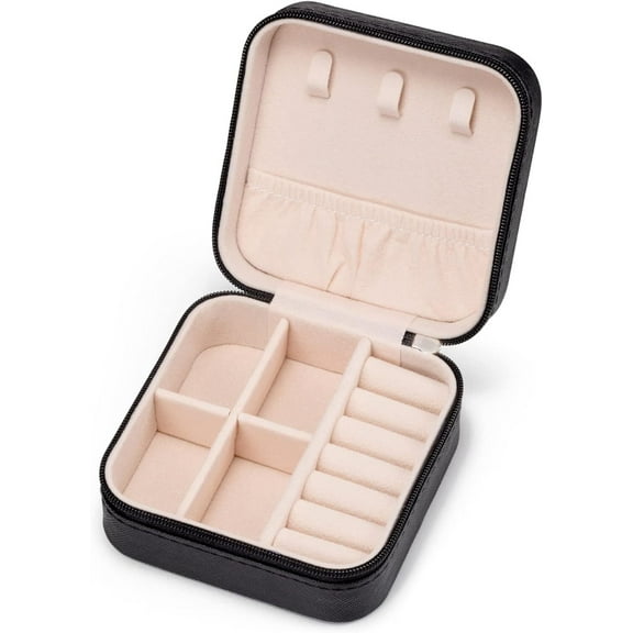 Small Travel Jewelry Boxes, Portable Jewelry Organizer Display Storage boxes for earrings, rings, necklaces, jewelry boxes for women (Black)