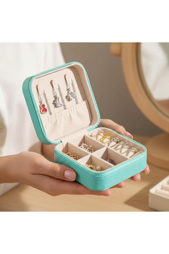 Small Travel Jewelry Case Organizer,Mini Travel Essentials for Women,Bridesmaid Gifts Birthday Gifts for Women,Small Jewelry Box for Girls Tiffany Blue