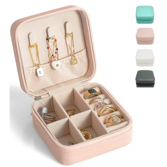 Small Travel Jewelry Case, Portable Jewelry Organizer Travel Case Leather Jewelry Box Travel Mini Storage Organizer Portable Display Storage Box For Rings Earrings Necklaces Gifts (Pink)
