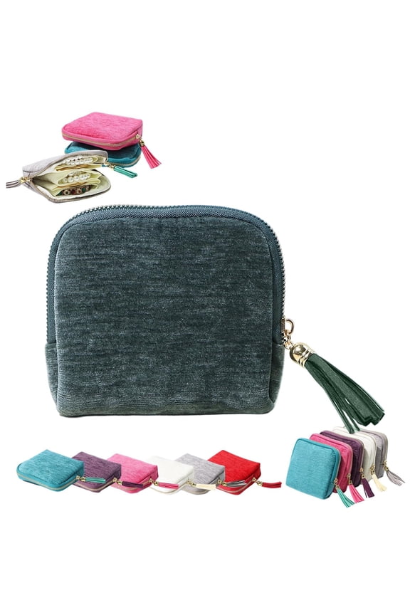 Small Travel Jewelry Case, Soft Velvet Organizer Pouch for Bangle, Bracelets, Large Earrings, Beaded necklace, Anti-Scratch & Portable Jewelry Bag Holder for Travel & Everyday Use (Dark Green)