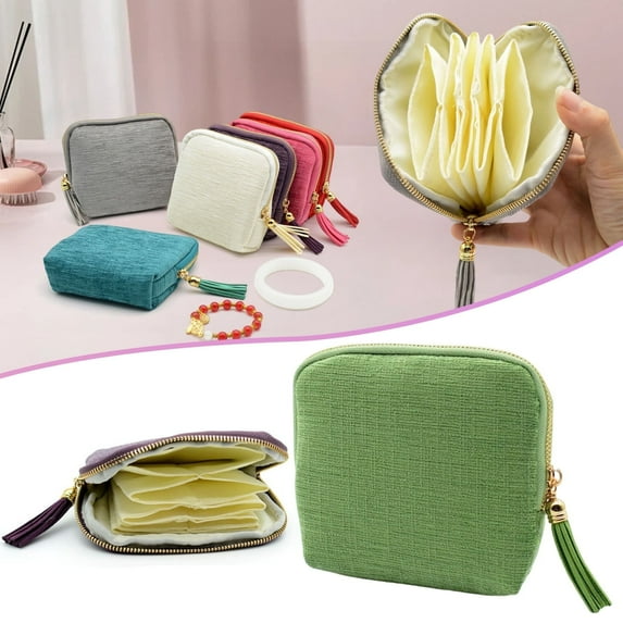 Small Travel Jewelry Case, Soft Velvet Travel Jewelry Case, 5-Layer Zipper Organizer Pouch with Tassel, Portable Storage for Earrings, Necklaces, Rings & Bracelets for Trip & Daily Use (Grass Green)