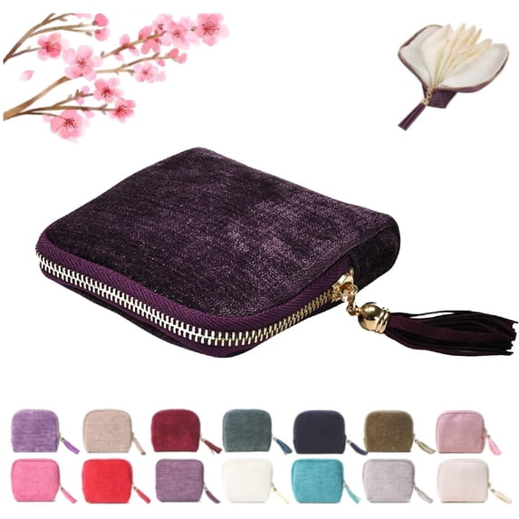 Small Travel Jewelry Pounch Case, 6-Layer Velvet Jewelry Organizer Storage Bag with Zipper, Mini Portable Pouch for Rings Earring, Anti-Scratch Jewelry Pouch Gift for Women Girls(Purple)