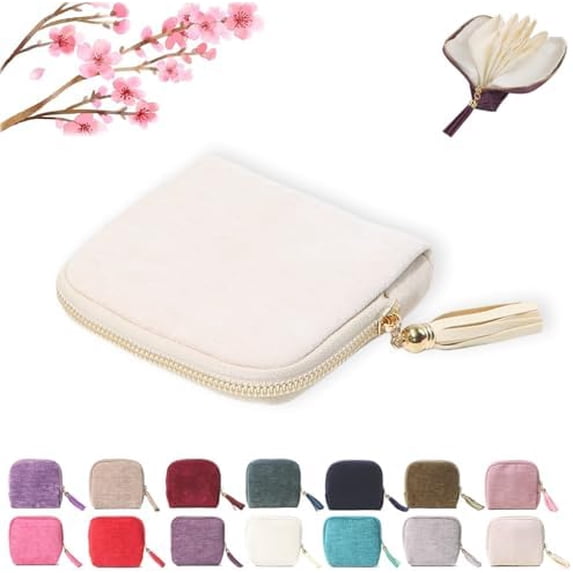 Small Travel Jewelry Pounch Case, 6-Layer Velvet Jewelry Organizer Storage Bag with Zipper, Mini Portable Pouch for Rings Earring, Anti-Scratch Jewelry Pouch Gift for Women Girls(White)
