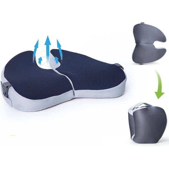 Small Travel Seat Cushion for Airplane,Portable Foldable Seat Cushion,Sciatica Pain Relief with Built-in Handles-Memory Foam Chair Cushions to Enhance Posture & Back Pain,for Car, Office, Gaming (