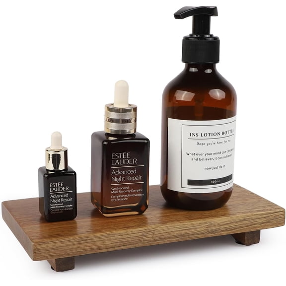 Small Tray Pedestal Stand,Wood Display Riser Handmade with Waterproof Finish, Soap Dish Holder for Kitchen Counter, Bathroom Sink Tray Decor, Soap Dispenser Stand Farmhouse