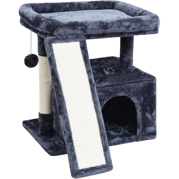 Small Tree Tower for Indoor Use - Condo with , Perch, Board, and Hideout for Kittens(Smoky Grey)
