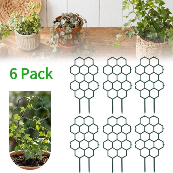 Small Trellis for Potted Plants, 6 Pcs 12.6 inch Metal Plant Trellis for Climbing Plants Indoor Pot Honeycomb Shape Lattice for Ivy Vines Hoya Houseplants Flower(Green)
