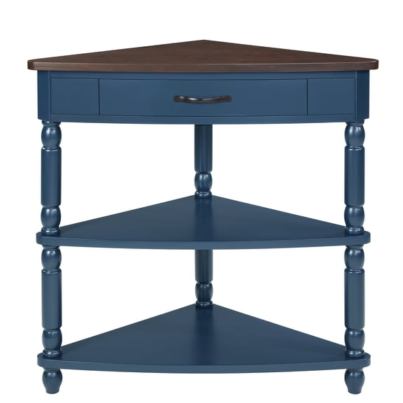 Small Triangle Corner Table, 3 Tier Wood Corner Side Table with Storage Drawer and Shelves for Living Room Bedroom