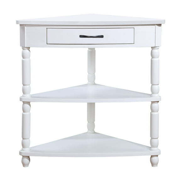 Small Triangle Corner Table, 3 Tier Wood Corner Side Table with Storage Drawer and Shelves for Living Room Bedroom