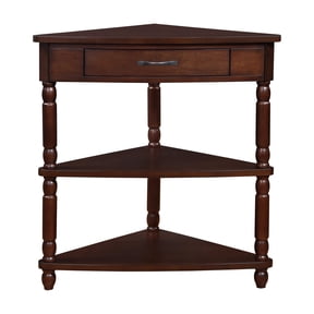 Small Triangle Corner Table, 3 Tier Wood Corner Side Table with Storage Drawer and Shelves for Living Room Bedroom