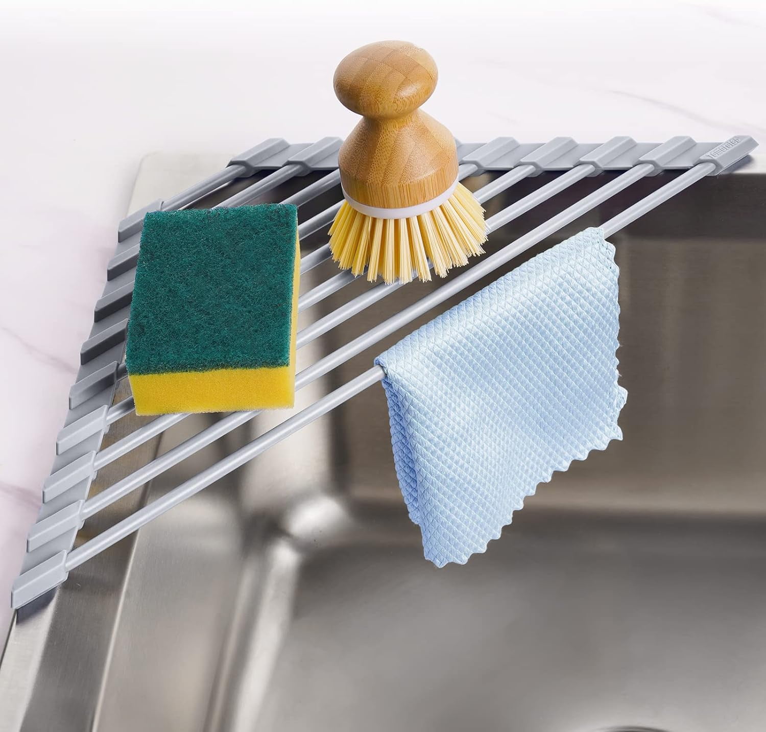 Small Triangle Roll-Up Dish Drying Rack with Silicone Coating Stainless ...