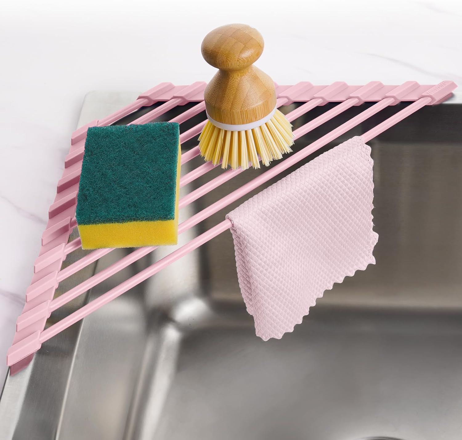 Small Triangle Roll-Up Dish Drying Rack with Silicone Coating Stainless ...