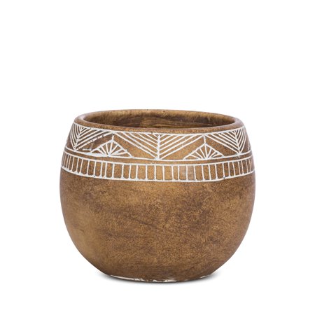 Abbott Collection 27-TRIBAL-475-SM Small Tribal Band Planter, Brown/White