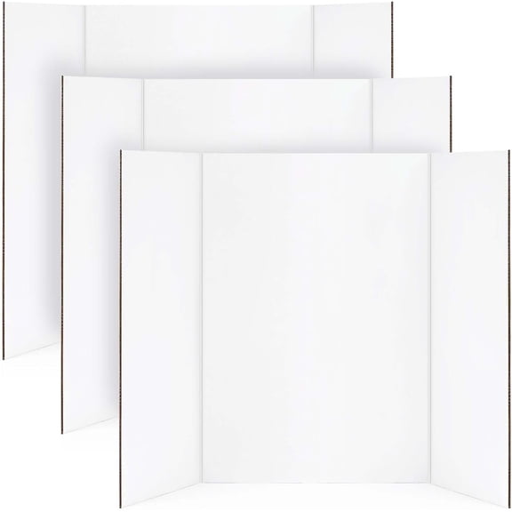 Small Trifold Poster Board, 3 Pack 24" x 16" White Corrugated Project Boards - Science Fair Display posterboard for School Projects, Science Fairs, Event Displays, and Business Presentations