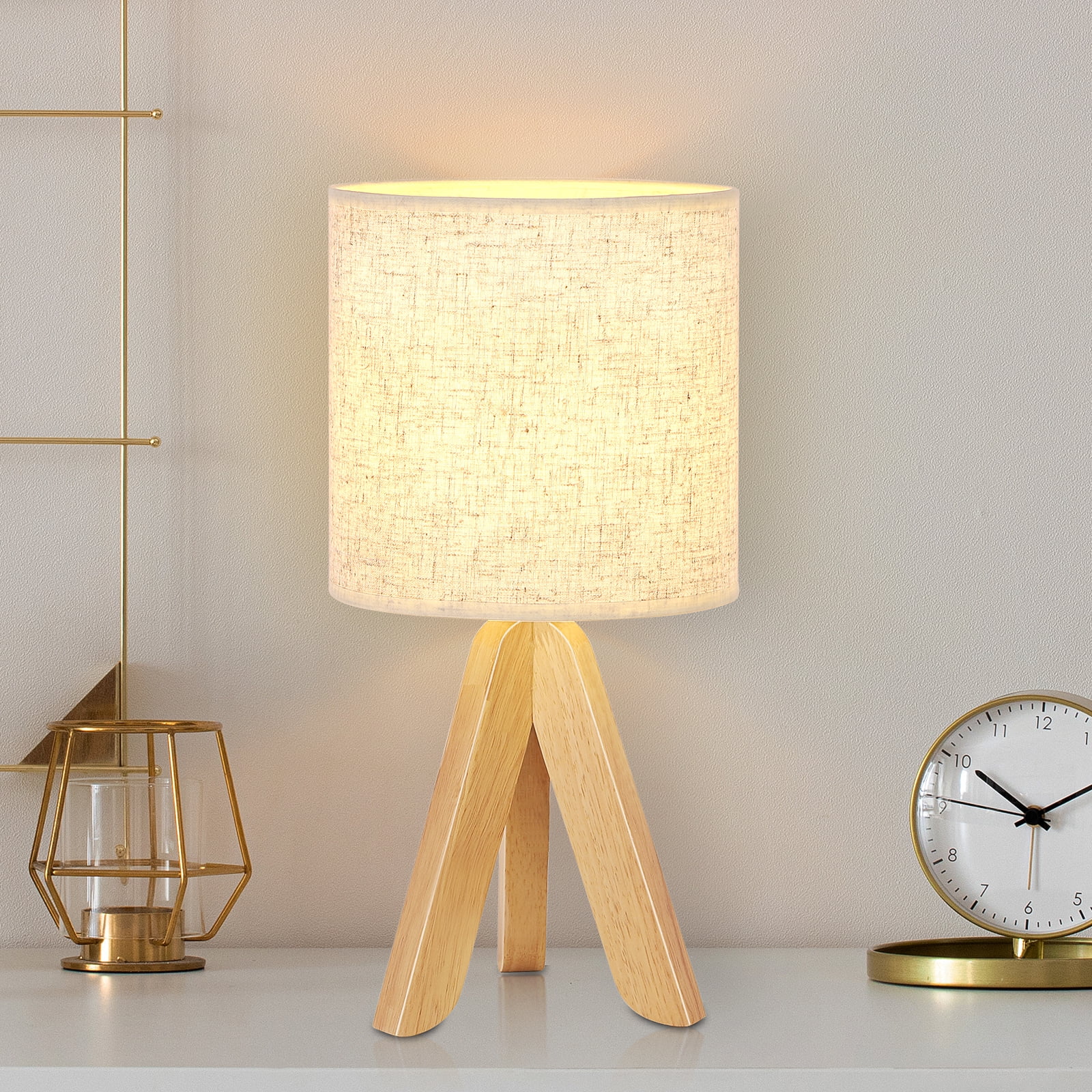 OYEAL Small Tripod Bedside Table Lamps with Linen Shade, Desk ...