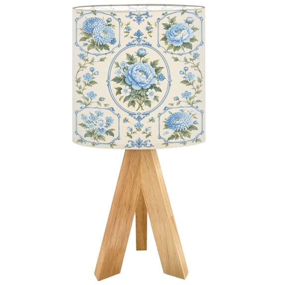 Small Tripod Table Lamp Blue Floral Vintage Design Retro Featuring ...