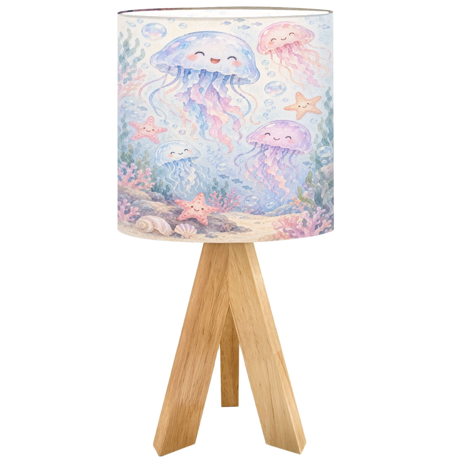 Small Tripod Table Lamp Cute Jellyfish Underwater Ocean Coral Starfish ...