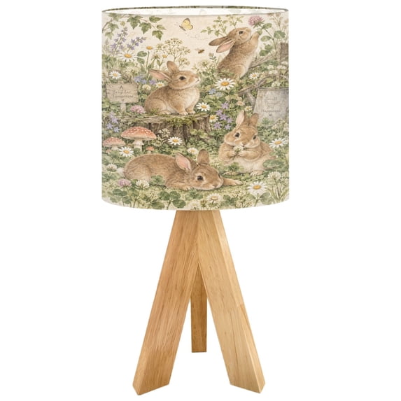 Shade Stand Small Tripod Table Lamp Whimsical Bunnies Blooming Wildflower Meadow ...