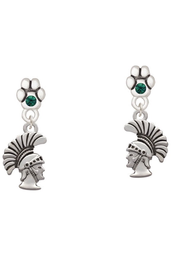 Small Trojan - Mascot - Green Crystal Paw Earrings