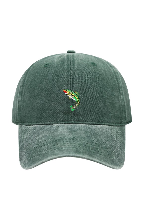 Small Trout Fish Embroidered Vintage Washed Dad Hat for Adults, Minimalist Fishing Baseball Cap, Outdoor Angler Sun Hat