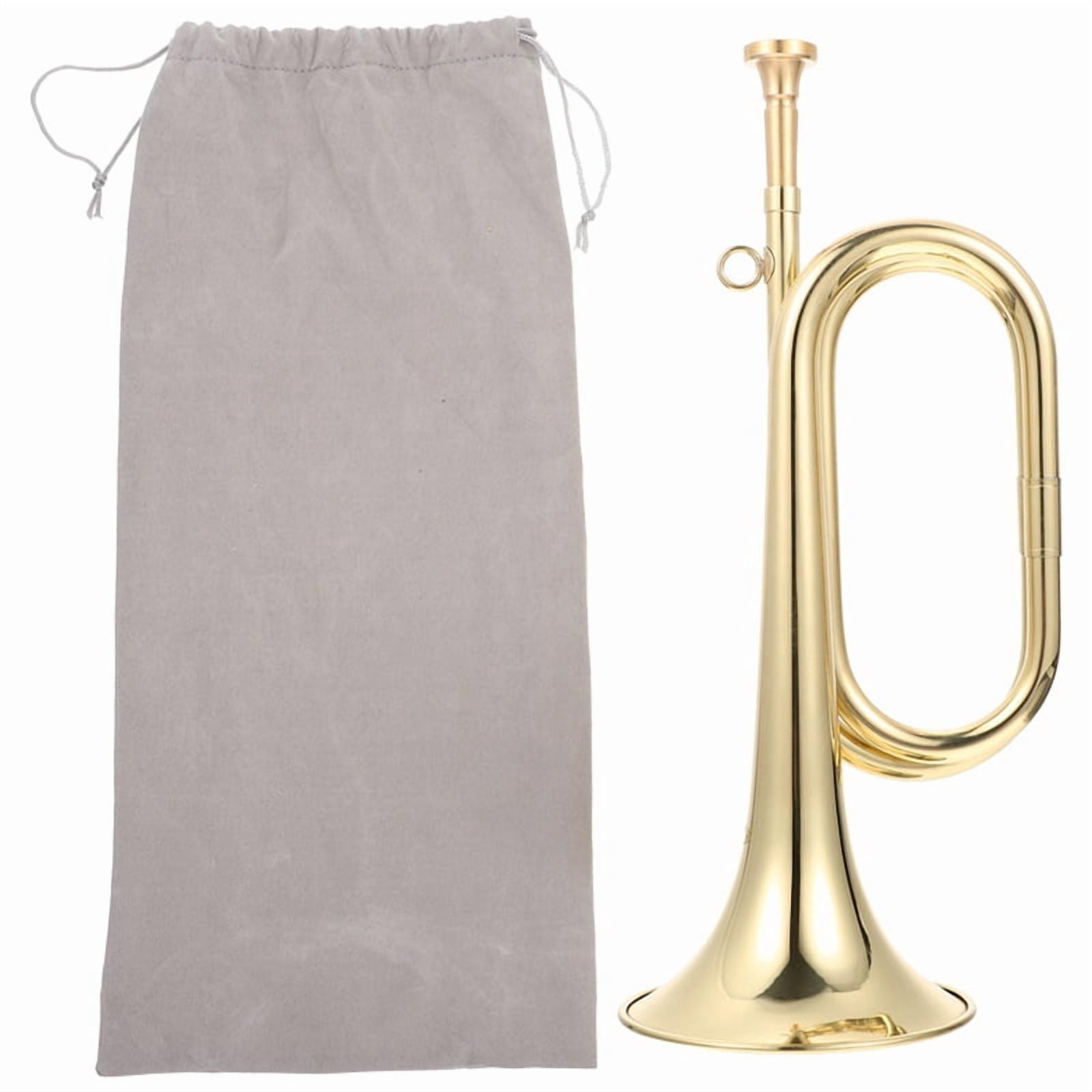 Small Trumpet Bugle Brass Golden Horn Simple Beginner Wind Instrument for School Band Child Student,1 x Trumpet Bugle 1 x Mouthpiece 1 x Storage Cloth Bag,Gold