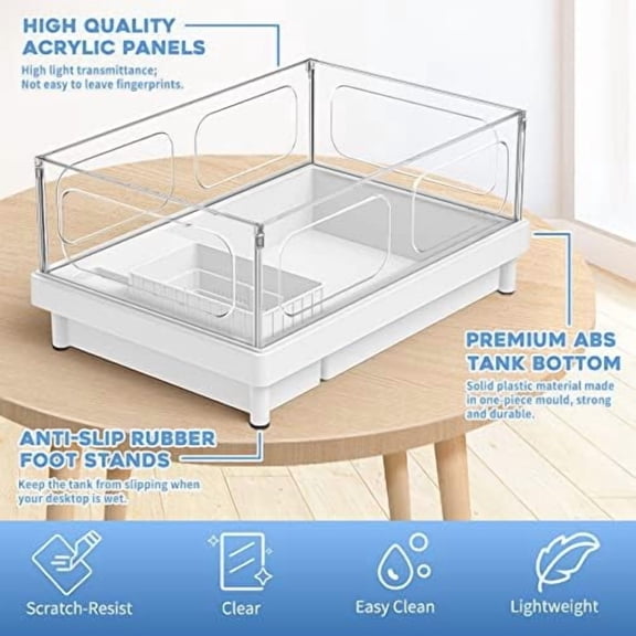 Small Turtle Tank with Filter, Turtle Aquarium, Acrylic Turtle Terrarium with Basking Platform, Bottom Drainage, Multi-Function Areas for Turtles, Crayfish, Small Reptiles.(Tank+Filter)