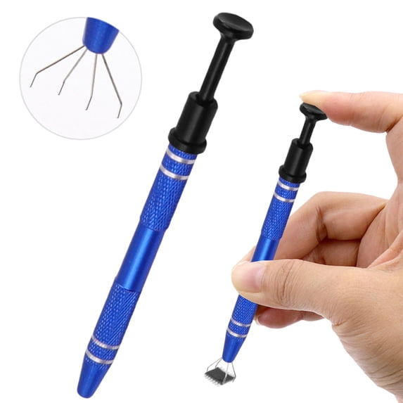 Small Tweezers & Grabber Tool for Beauty Salons - Blue - Jeweler'S Picking Tool Stainless Piercing Tool Pearl Pick Tool 4 Prongs of Tiny Objects Ic Chip Electronic Components (1Pc) Makeup Organizers