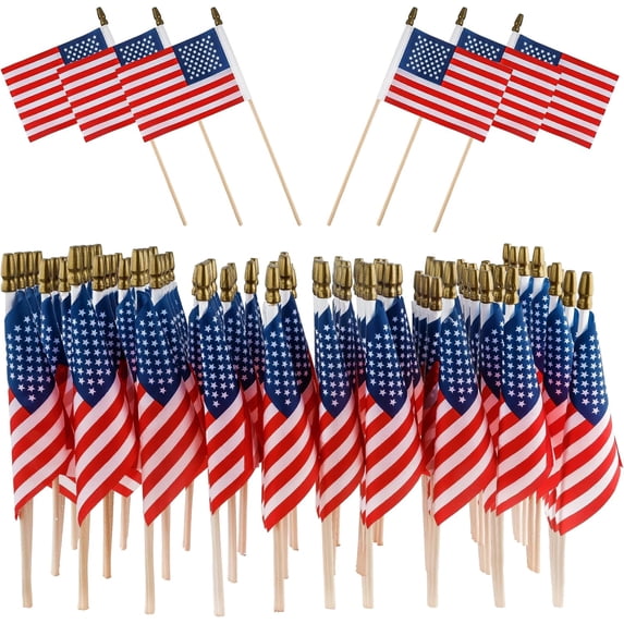 Small US American Handheld Flags, 4x6 Inch Flag with Golden Spear Tip ...