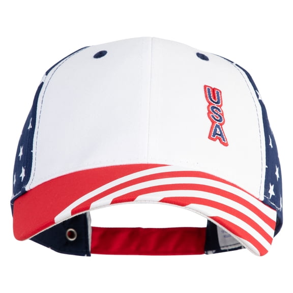 Small USA Vertical Iron on Patched 6 Panel Structured Cotton Twill USA Flag Cap - White OSFM