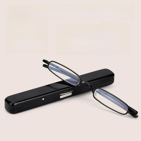 Small Ultralight Black Metal Reading Glasses Unisex Portable Pen Case Holder HD Mini Metal Readers Rectangle Spring Hinge Presbyopia Glasses +2.00