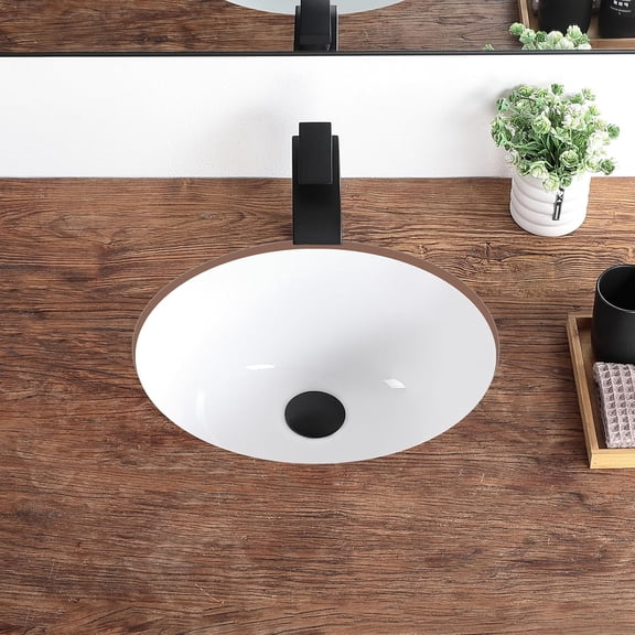 Small Undermount Bathroom Sink 15.4"x13.2" Oval Undermount Sink White Ceramic Bathroom Sinks Under Counter Sinks with Overflow
