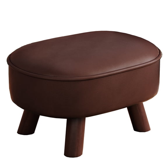 Small Upholstered Pouf Ottoman Footrest For Couch Comfort Foam Poofs For Living Room Stackable Leather Foot Stool With Wood Legs For Entryway, Bedroom