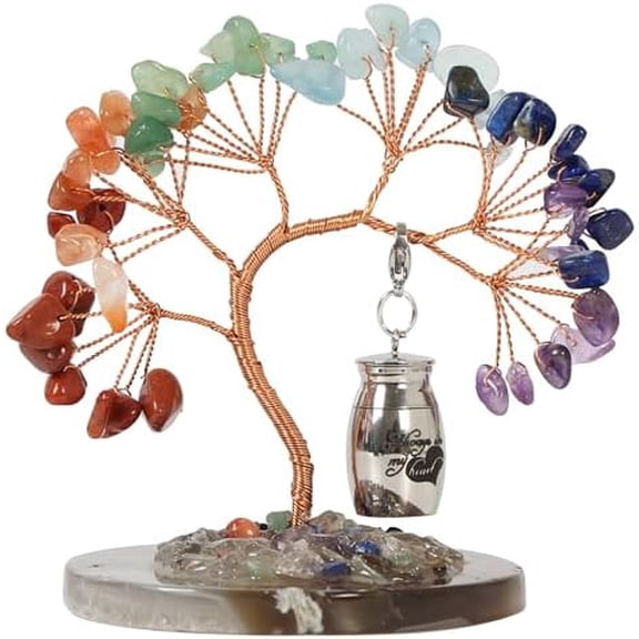 Small Urn for Human Ashes Keepsake,Stainless Steel Mini Urns for Human Ashes with Rainbow Crystal Tree Decoration Cremation Ashes Memorial Gifts for Sharing Ashes Mini Keepsake Urn